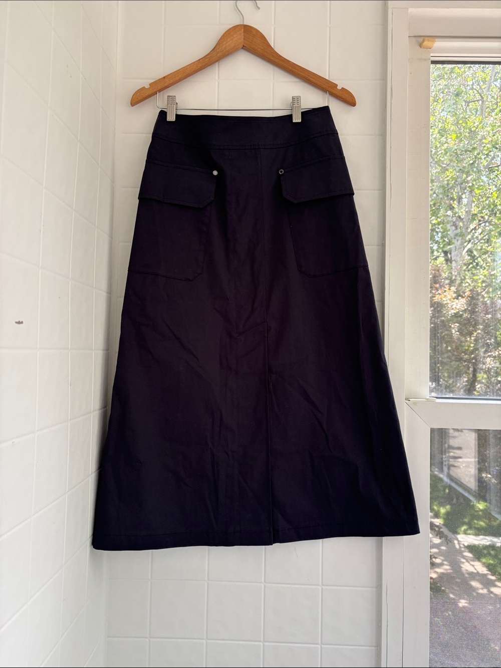 Bogner Navy A-Line Skirt with Front Flap Pockets